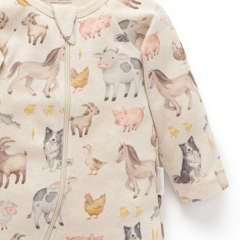 Printed Zip Growsuit Pack Farm Animals Print
