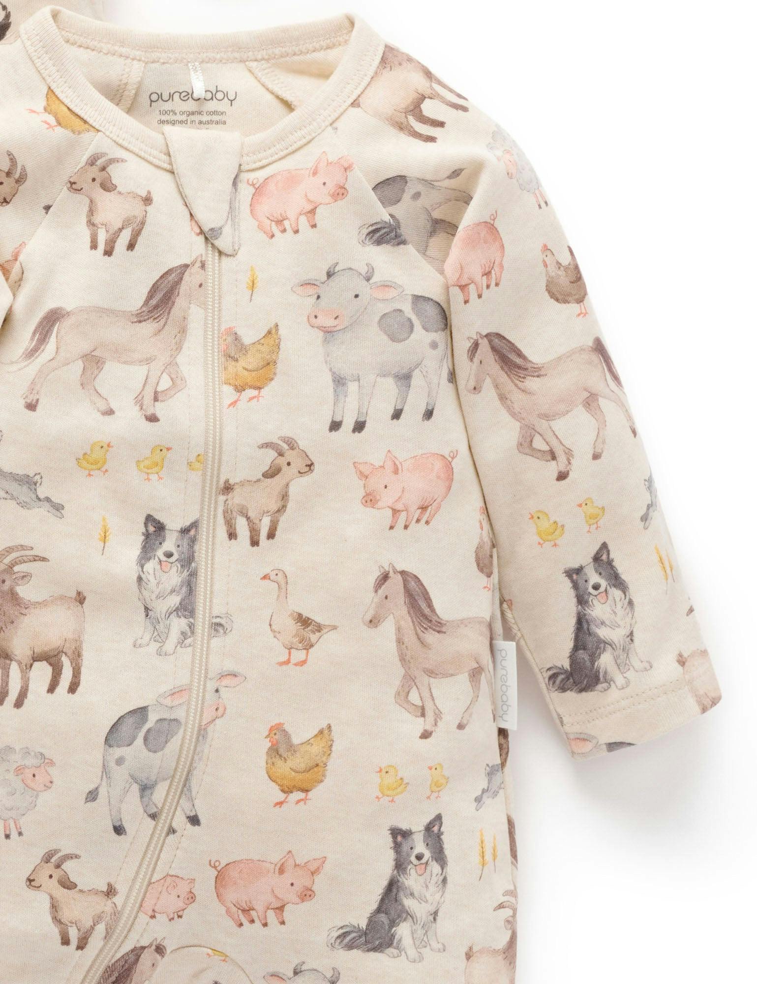 Printed Zip Growsuit Pack Farm Animals Print