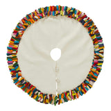 Handmade Felt Multicolor Fringe Border Cream Christmas Tree Skirt - 51" / 72"