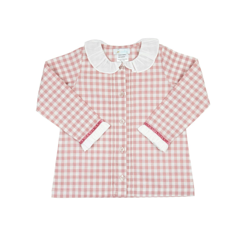 Girls Gingham Blouse with Ruffle Collar