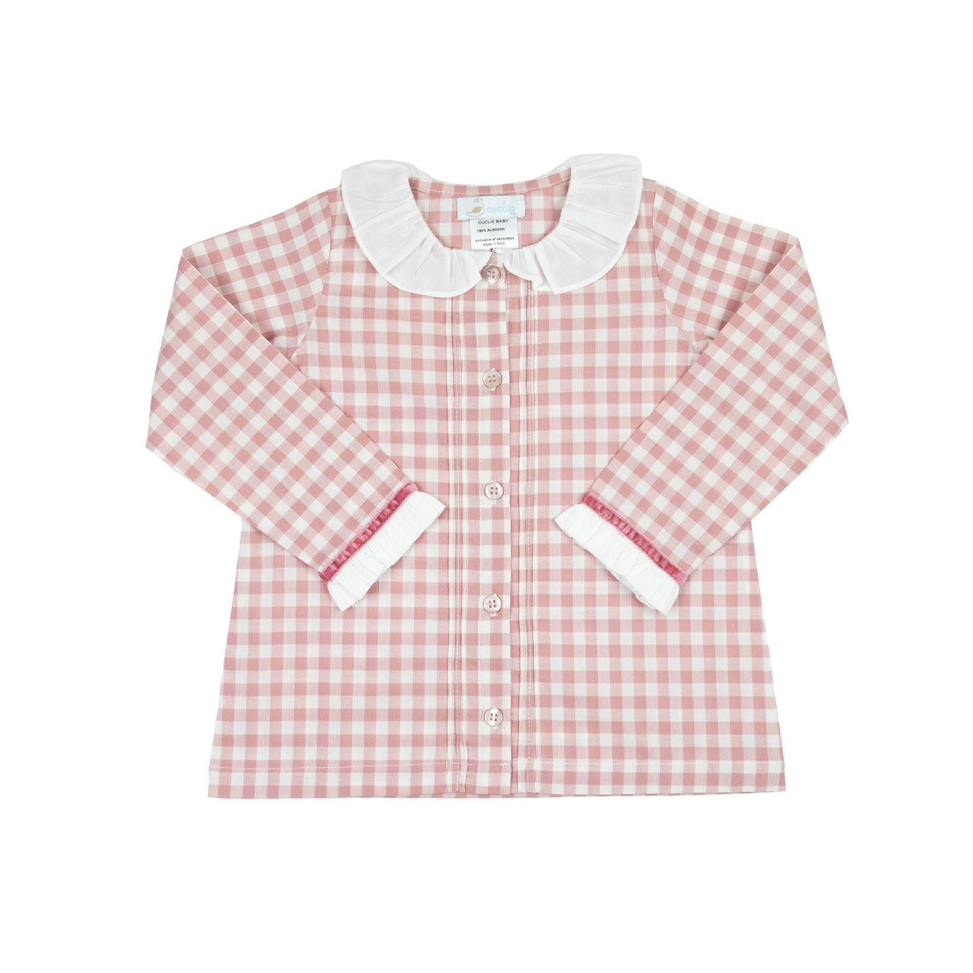 Girls Gingham Blouse with Ruffle Collar
