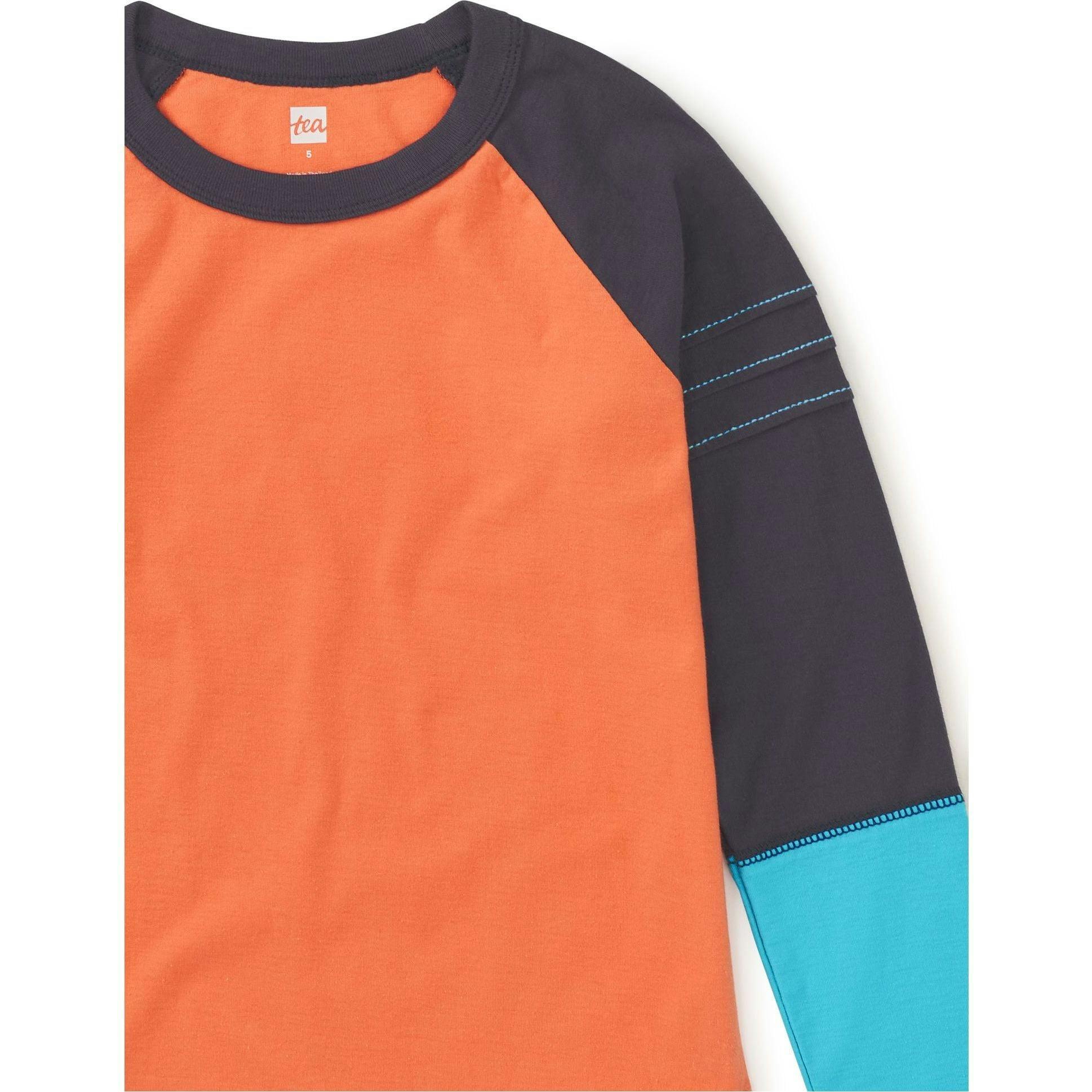 Explorer Colorblock Raglan Long Sleeve Pintuck T-Shirt, Orange