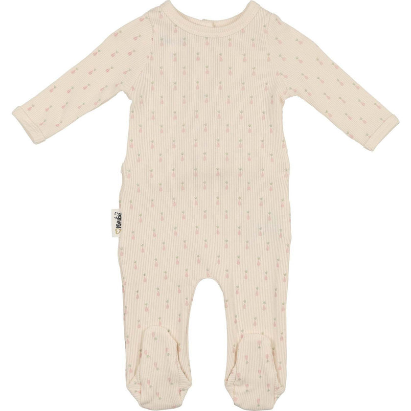Ribbed Pineapple Footie and Beanie Set, Beige Girl