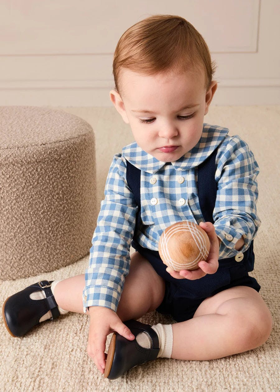 Darby Gingham Button Detail Long Sleeve Shirt in Blue (3mths-4yrs)