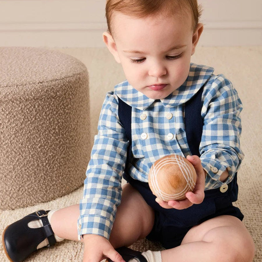 Darby Gingham Button Detail Long Sleeve Shirt in Blue (3mths-4yrs)