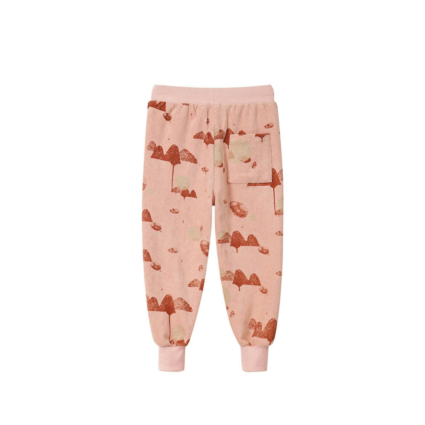 Kids Terry Mountains Print Ribbed Hem Drawstring Joggers