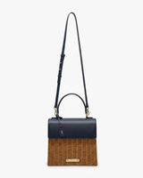 Medium Insulated Hand-Woven Wicker Lunchbox, Natural & Navy
