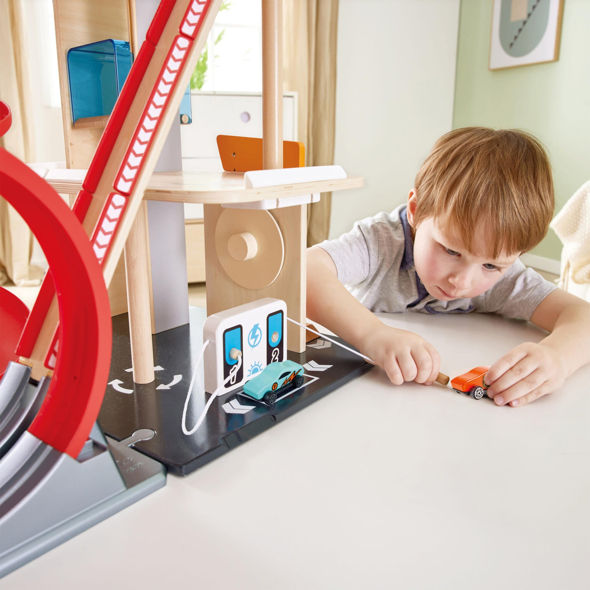 Stunt Garage Wooden High-Rise Car Parking Lot Playset