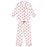 Women's Reindeer Red Long PJ Set - Organic Cotton Poplin