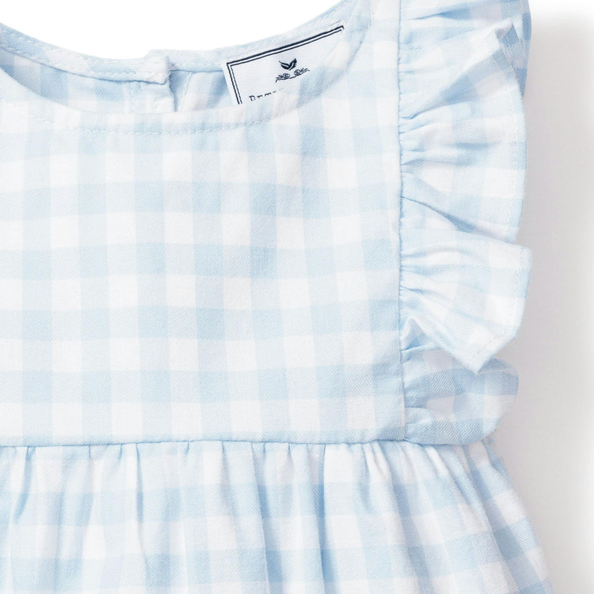 Baby's Twill Ruffled Romper in Light Blue Gingham