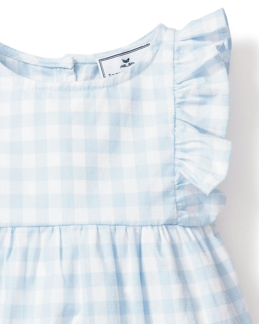 Baby's Twill Ruffled Romper in Light Blue Gingham