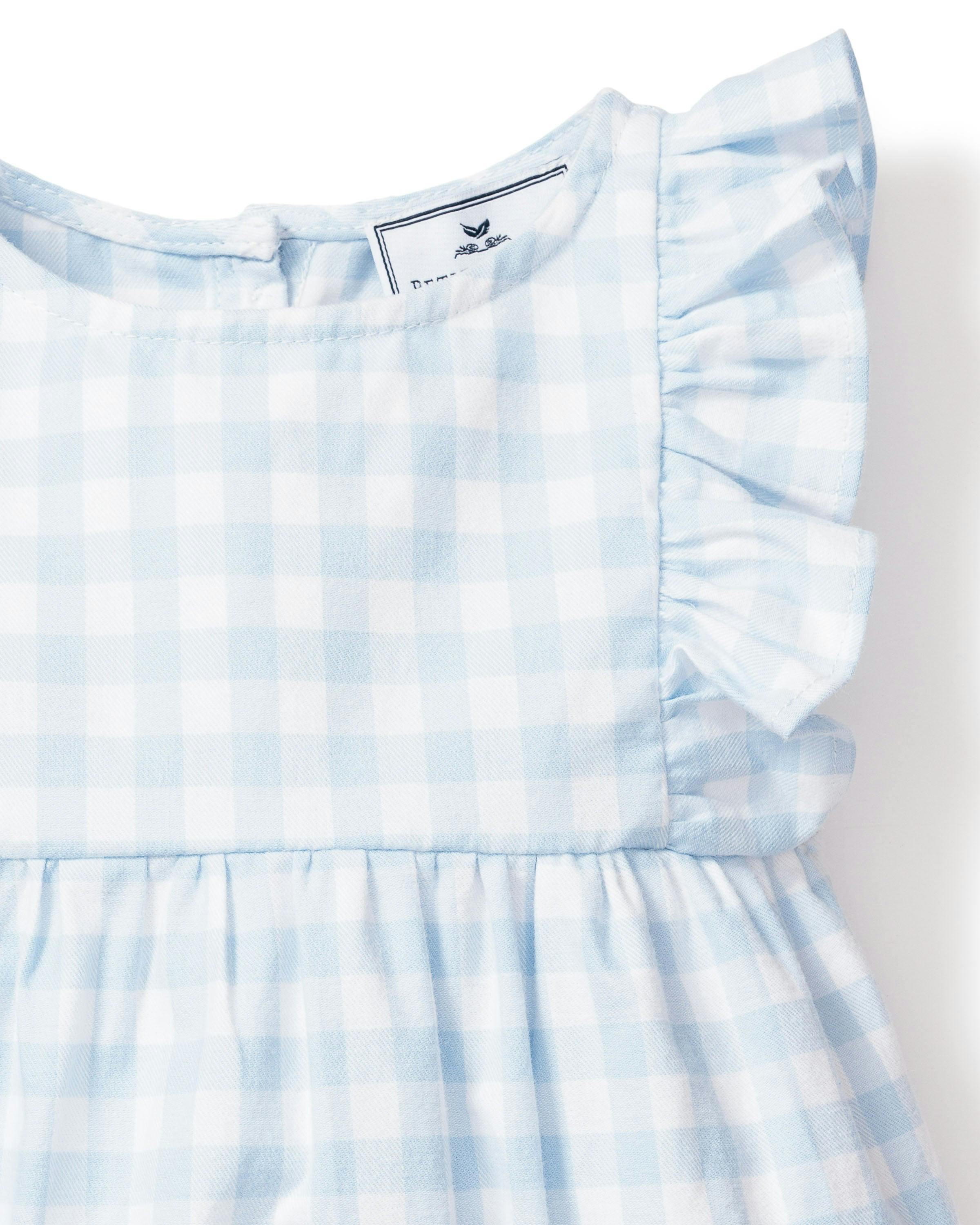 Baby's Twill Ruffled Romper in Light Blue Gingham