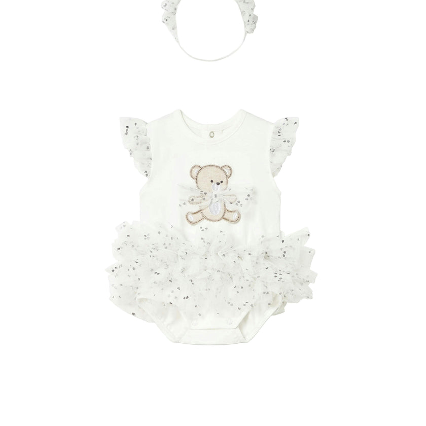 Ruffled Romper with Tulle Skirt and Headband