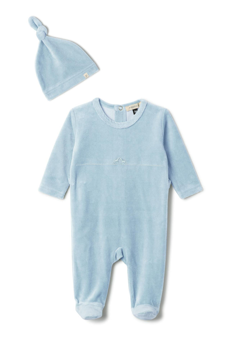 Rocking Stretch Snap Front Velour Romper and Hat Two Piece Set