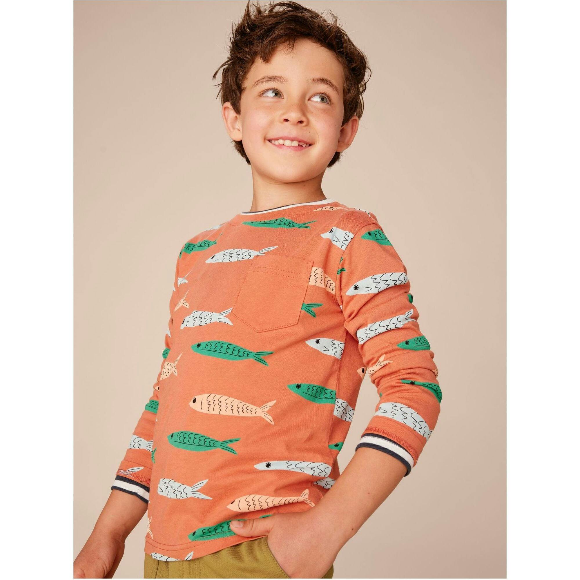 Long Sleeve Printed Pocket Tee, Brown
