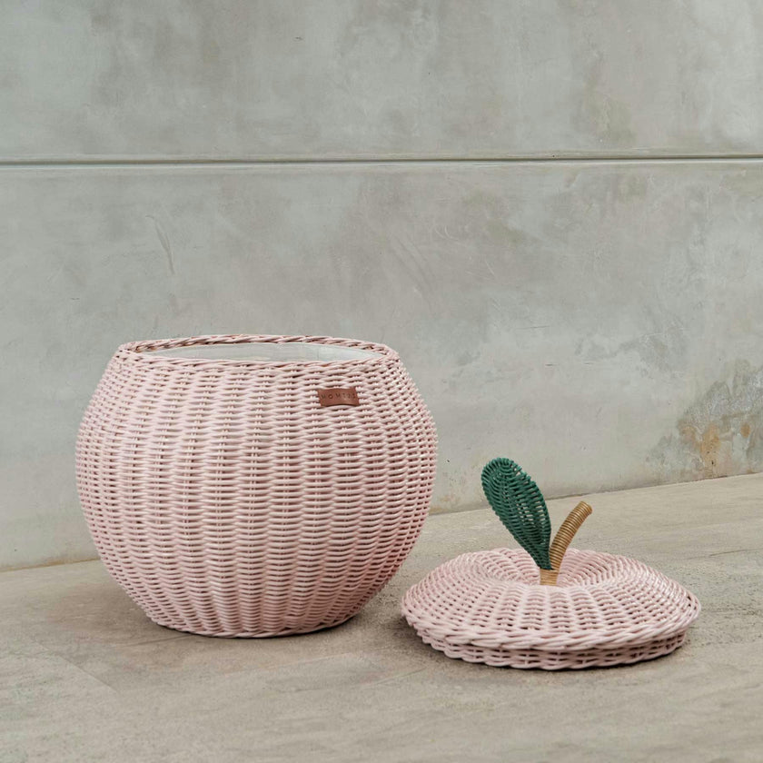 Handcrafted - Apple Storage Basket Pink (Medium) - Rattan Wicker