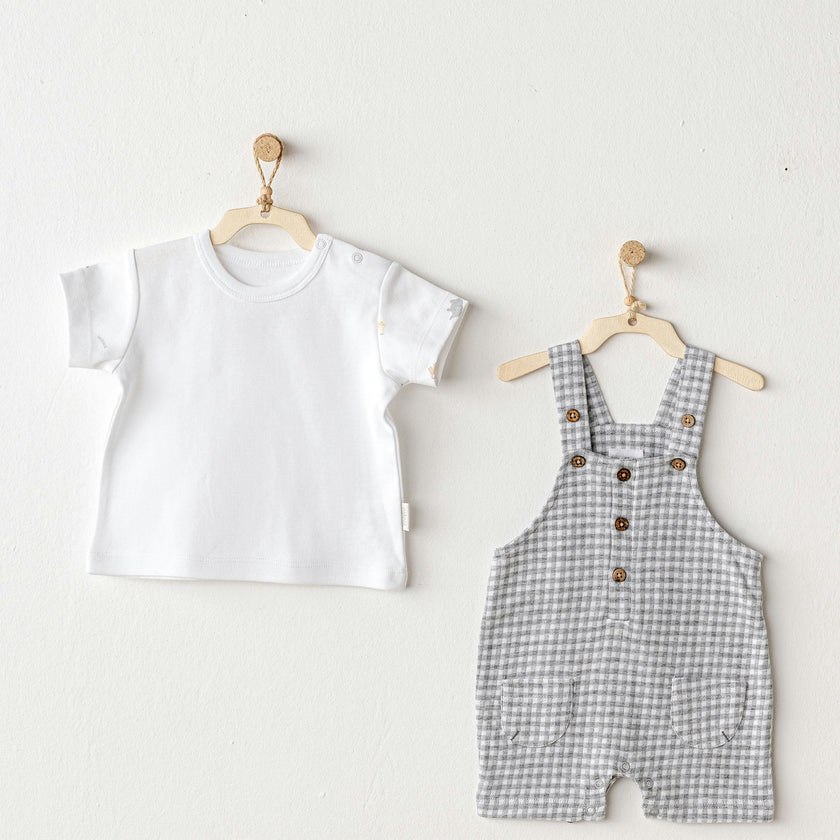 Grey Little King Gingham Jumpsuit Set