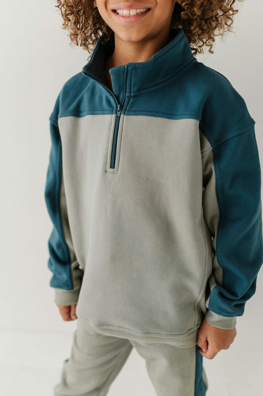 Boys Zip Front Oversized Sweatshirt in Shadow Green