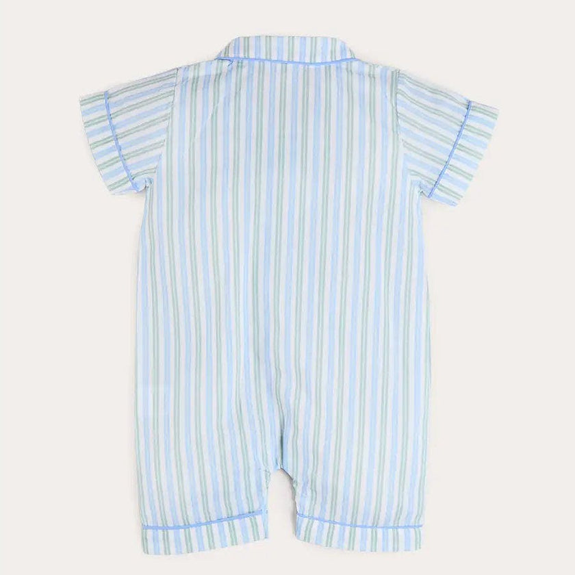 Winston Stripe Light Weight Short All-In-One Pyjamas in Green (9mths-2yrs)
