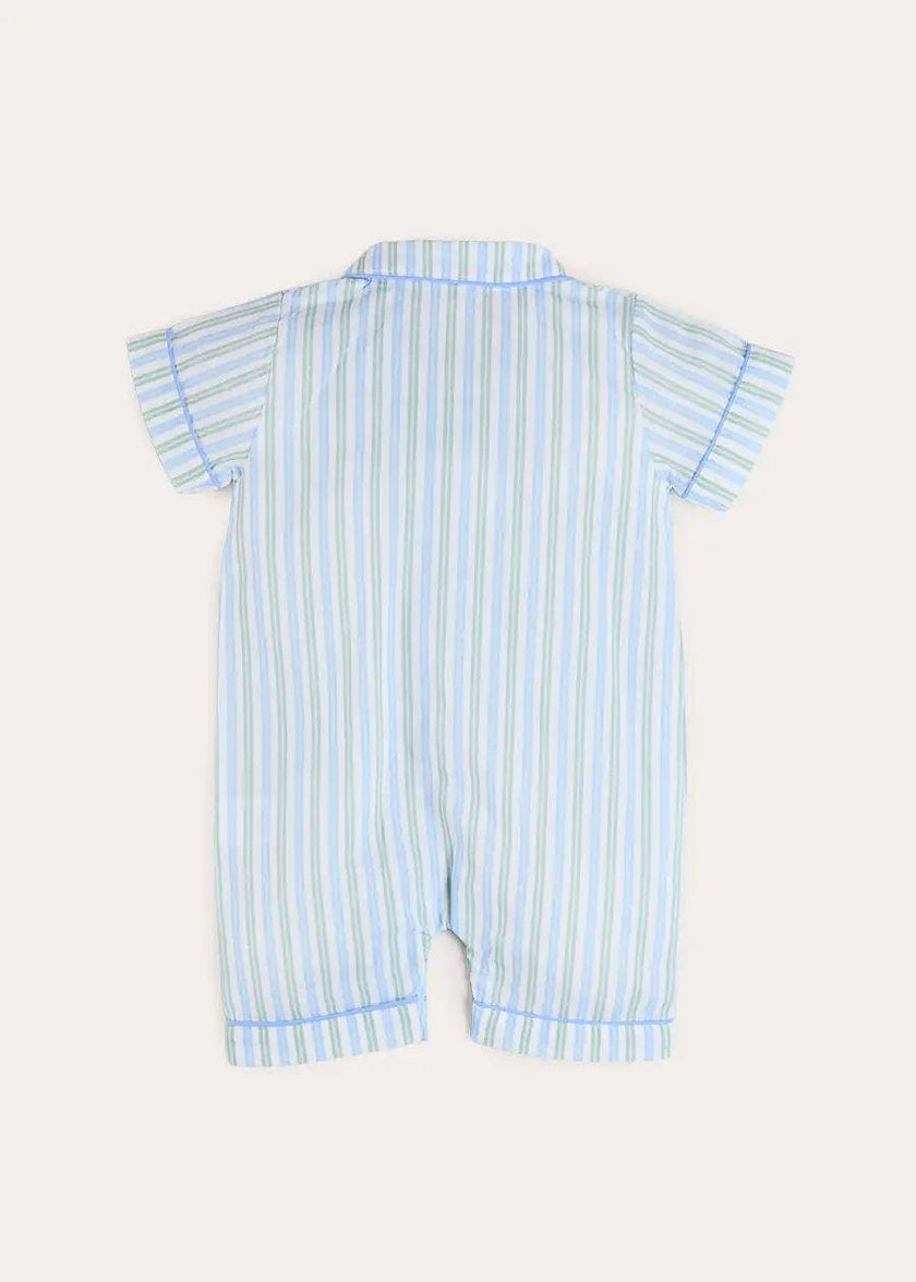 Winston Stripe Light Weight Short All-In-One Pyjamas in Green (9mths-2yrs)