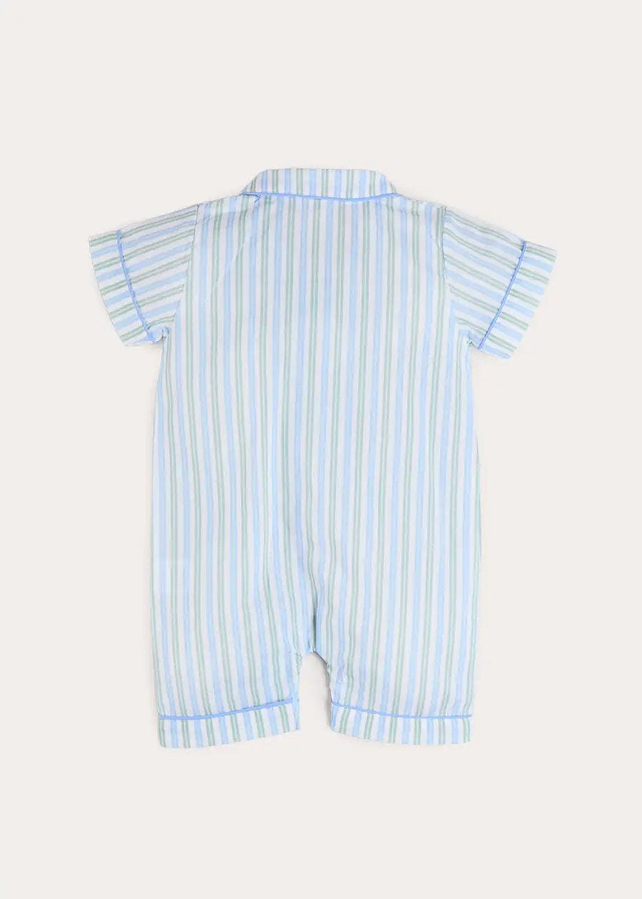 Winston Stripe Light Weight Short All-In-One Pyjamas in Green (9mths-2yrs)