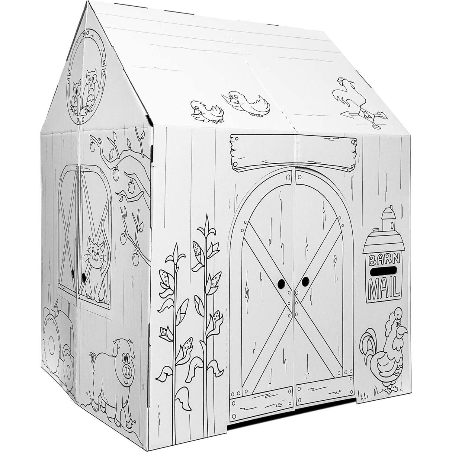 Cardboard Coloring Playhouse Barn - Kids Art & Craft for Indoor & Outdoor