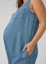 Wide Leg Chambray Maternity and Nursing Jumpsuit