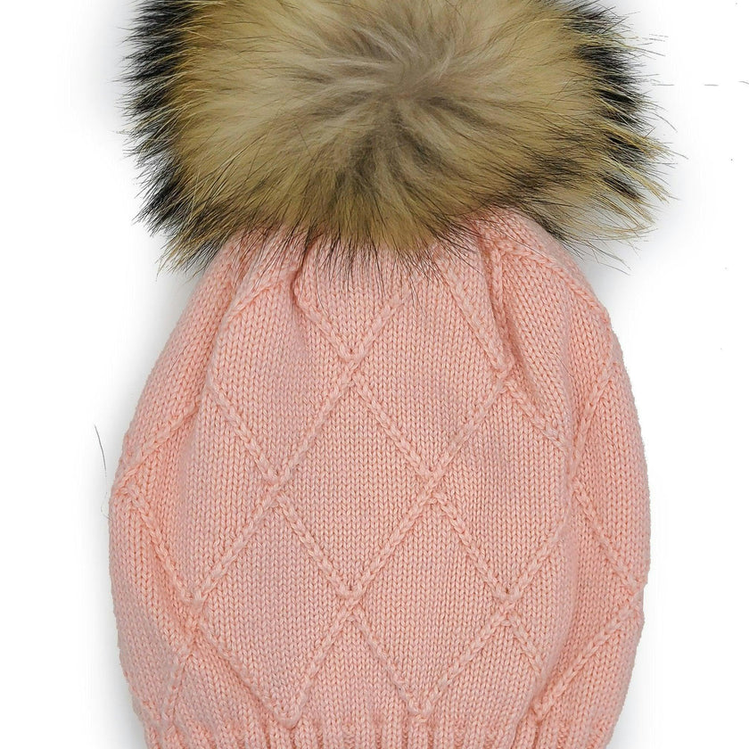 Chunky Knit Hat With A Genuine Fur Pom (TikTok)