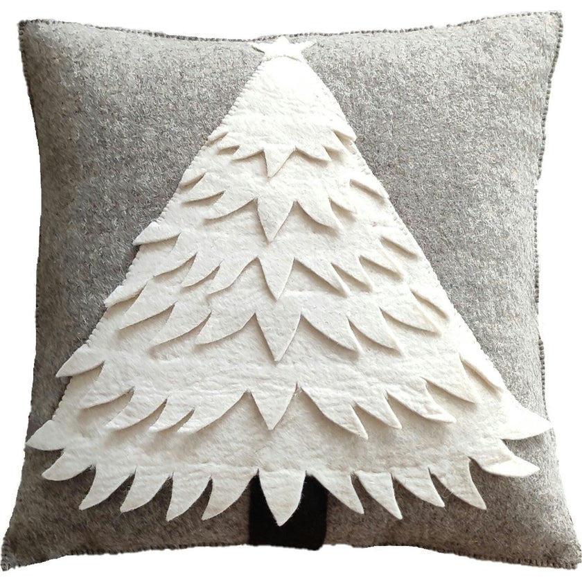 Hand Felted Wool Christmas Pillow Cover - Cream Tree Gray - 20" Arcadia Home