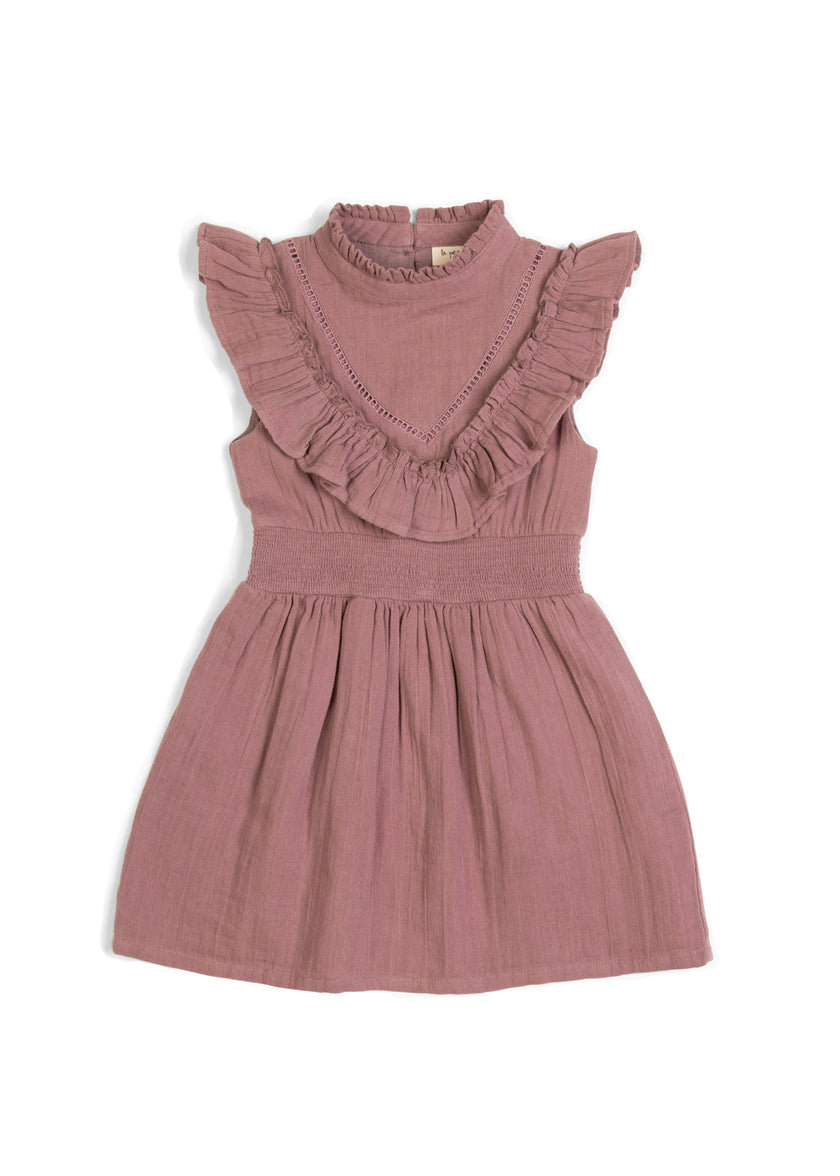 Esmée | Muslin Cotton Ruffle Dress | Mauve Wine