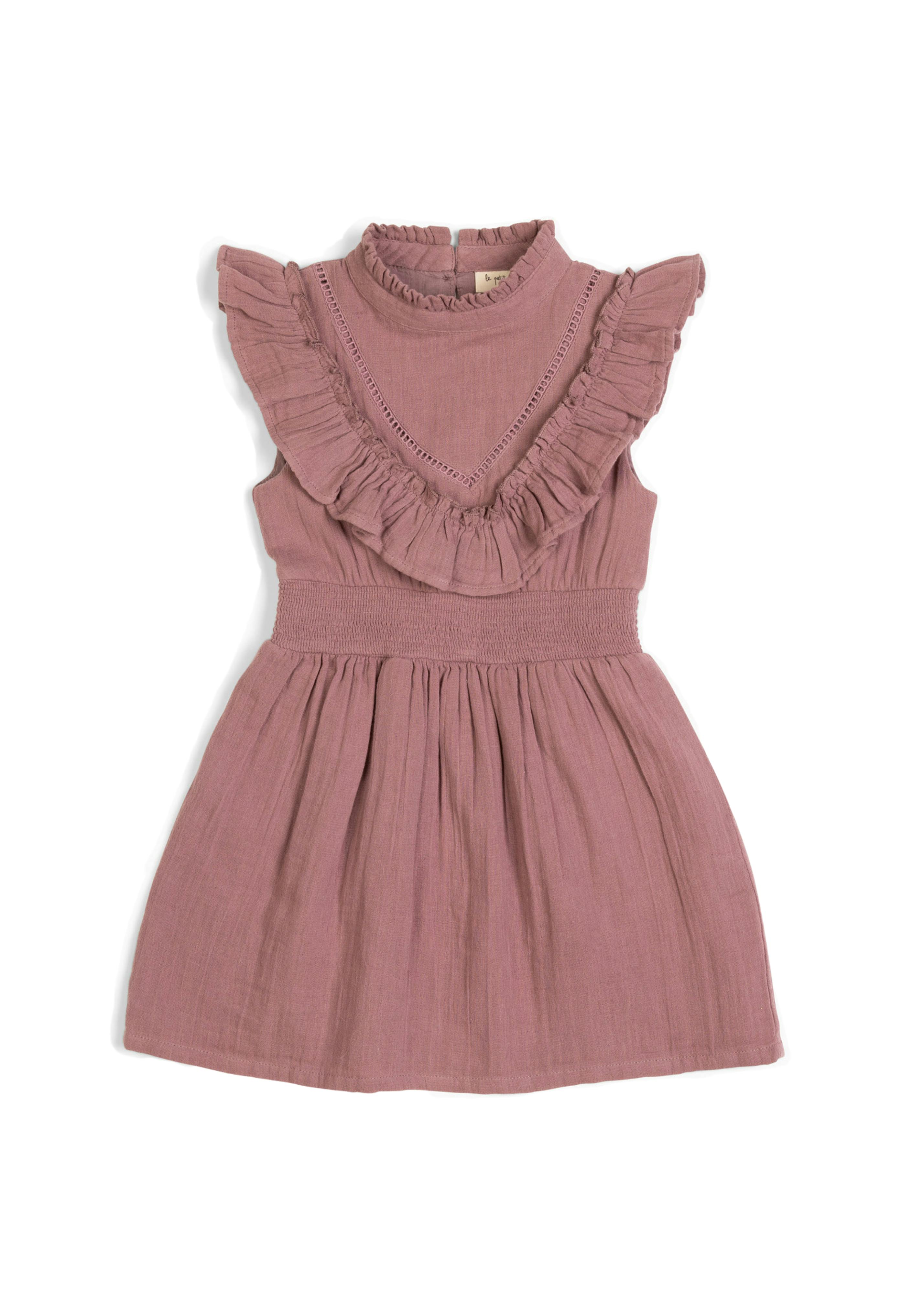 Esmée | Muslin Cotton Ruffle Dress | Mauve Wine