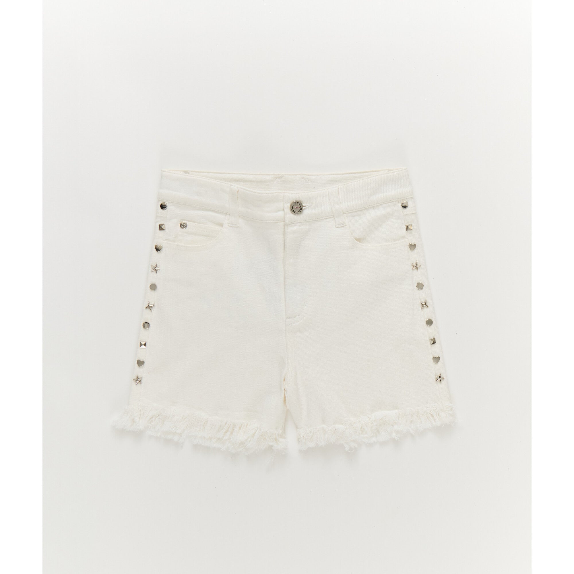 Girls Twill Stud Short in White, White