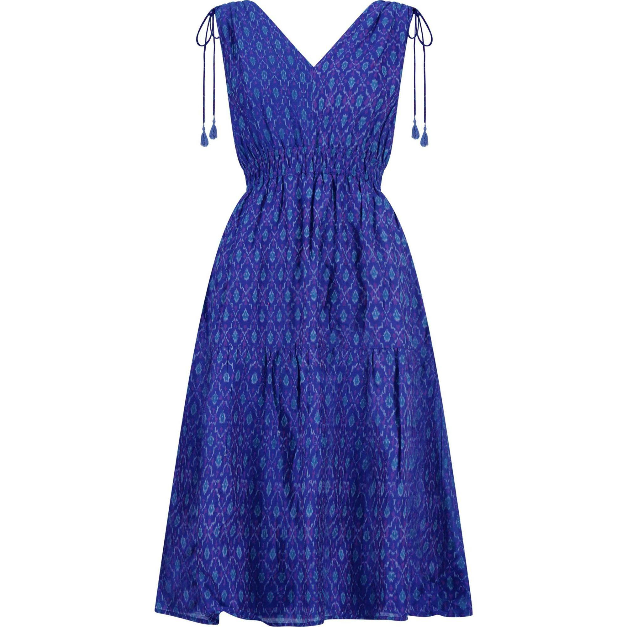Noemie Women's Shoulder Tie Dress Cobalt Ikat, Blue