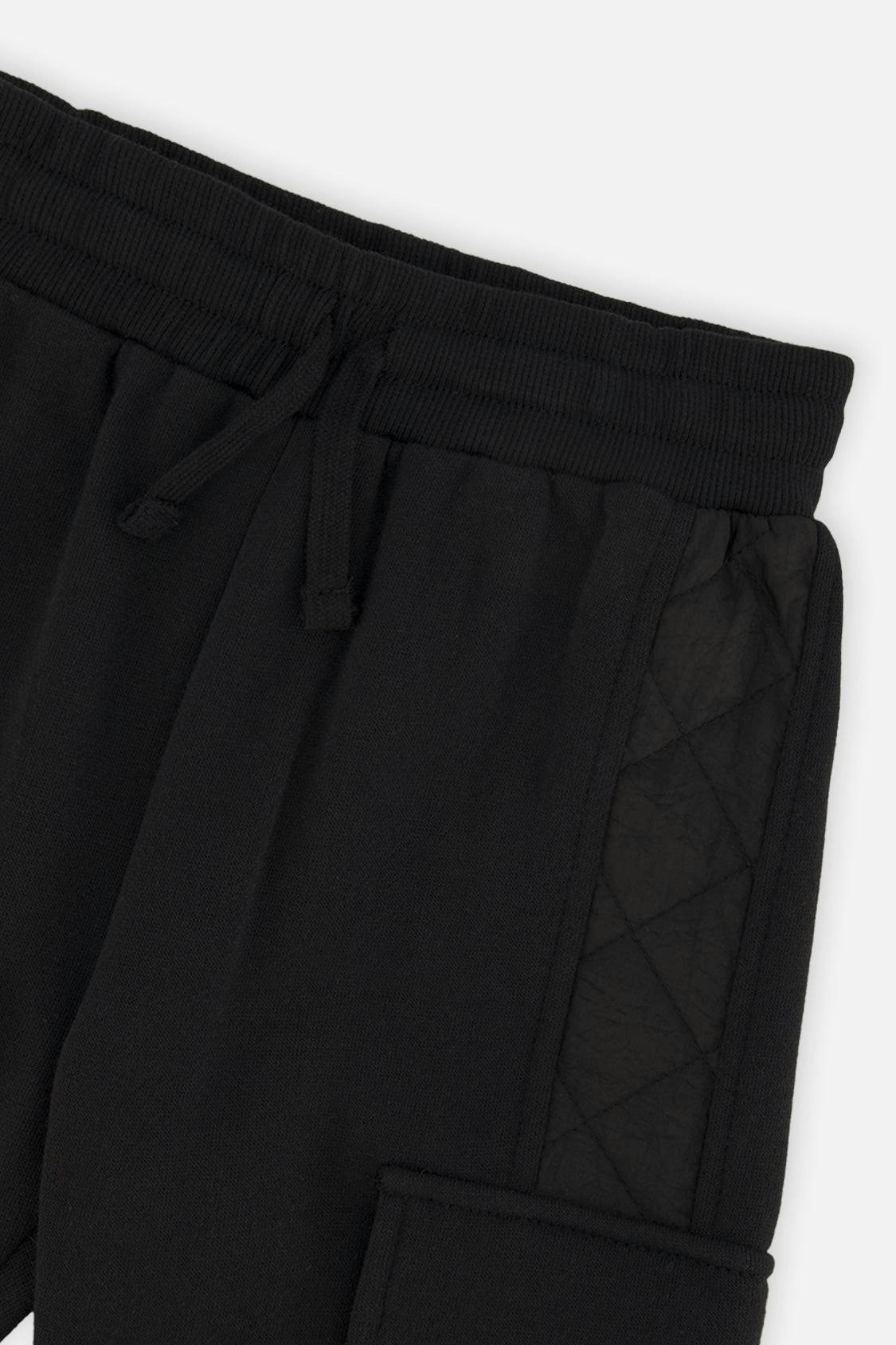 Fleece Bi-Material Sweatpants With Pockets Black