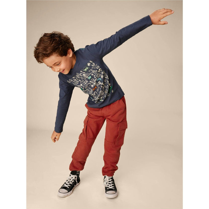 Cargo Elastic Waist Lined Knee Pocket Joggers, Red