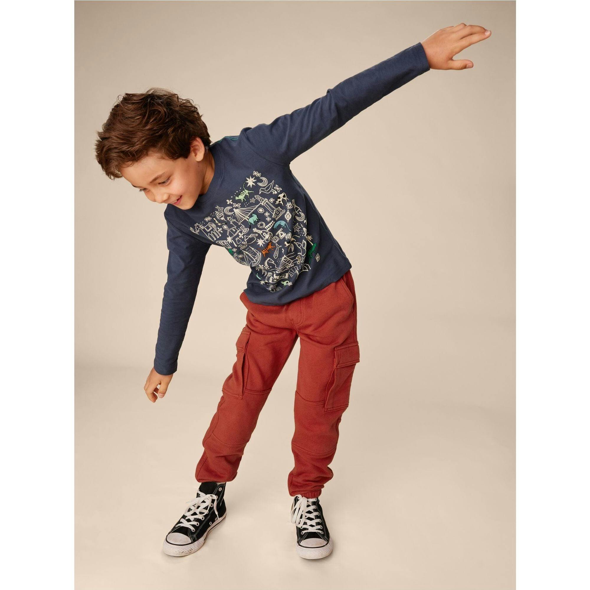 Cargo Elastic Waist Lined Knee Pocket Joggers, Red