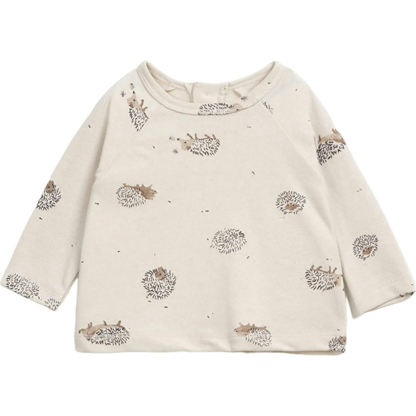 Print Crew Neck Long Sleeve Back Button T-Shirt