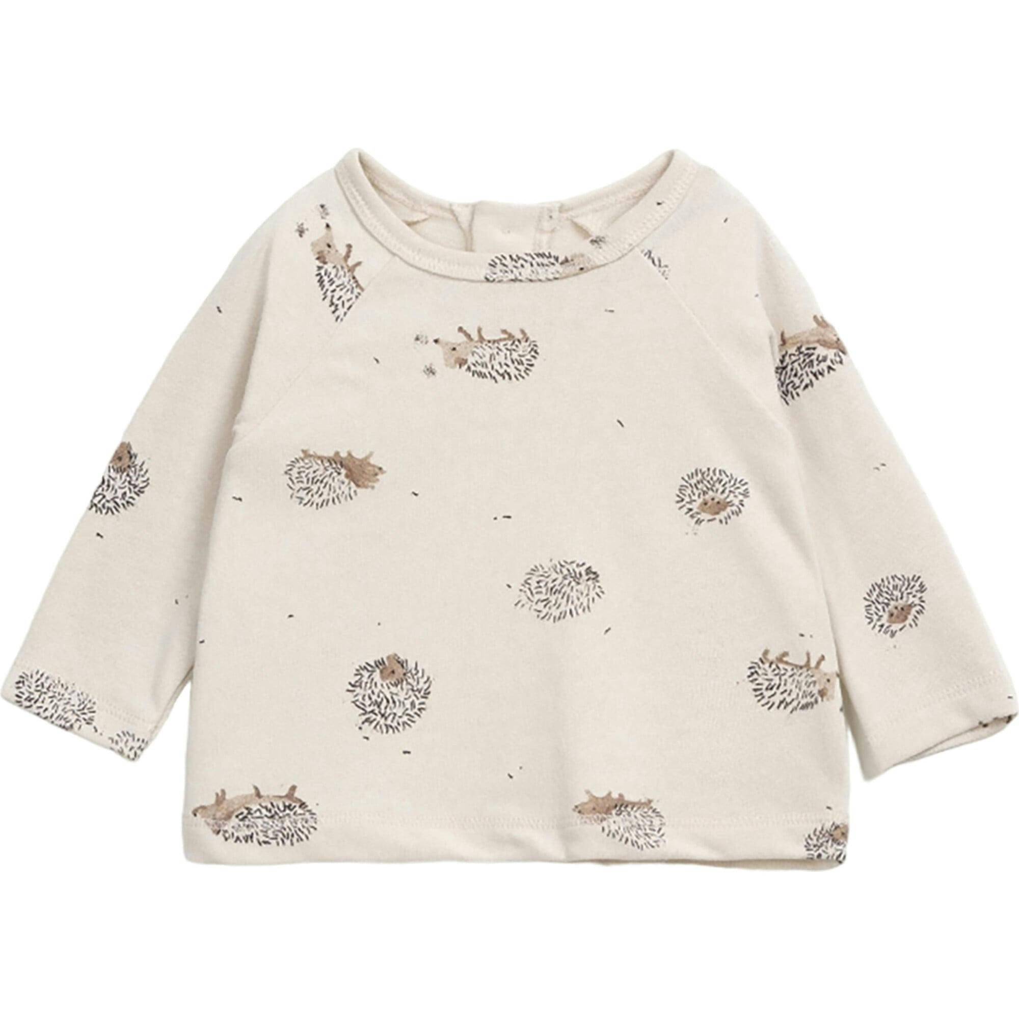 Print Crew Neck Long Sleeve Back Button T-Shirt