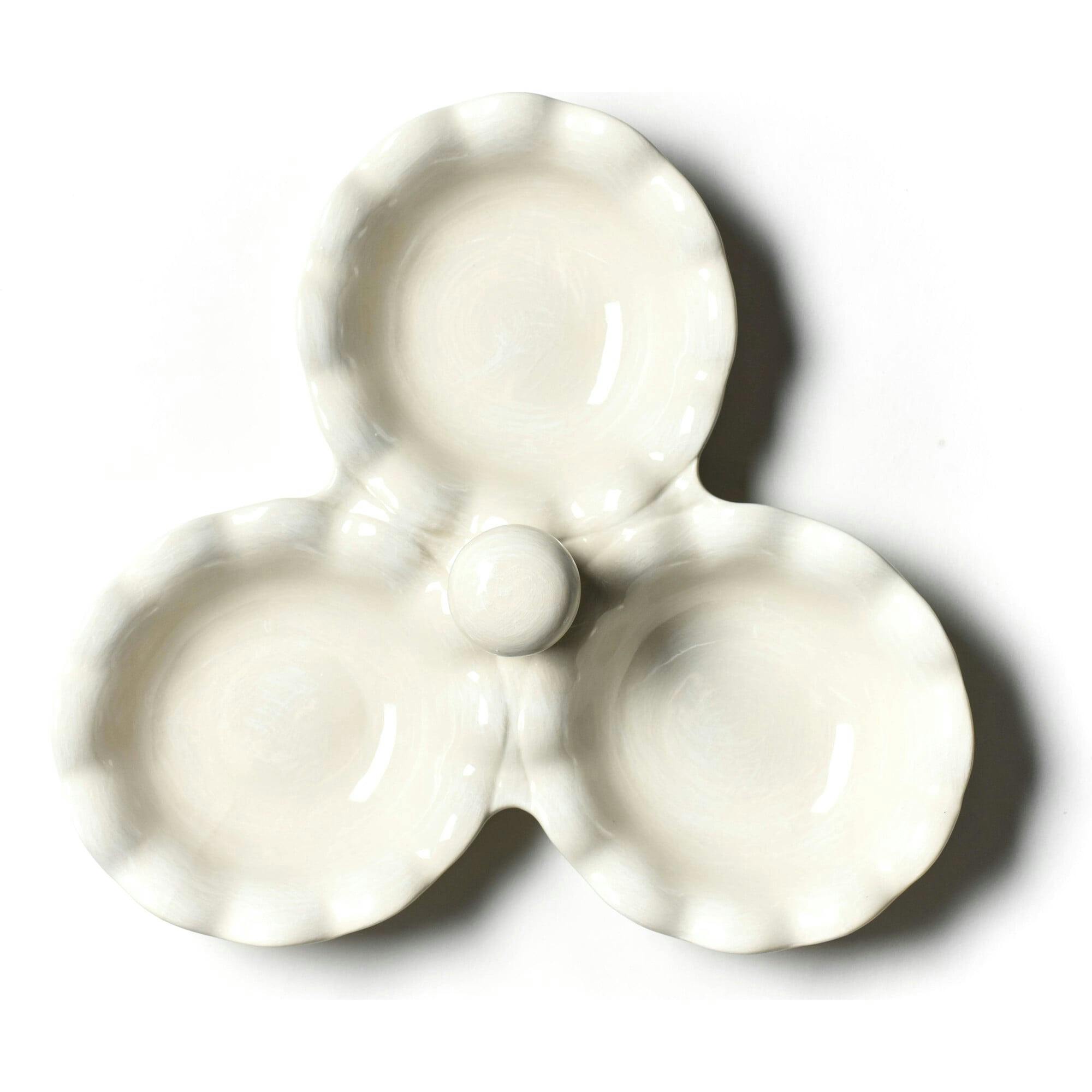 Signature White Ruffle Three Bowl Server