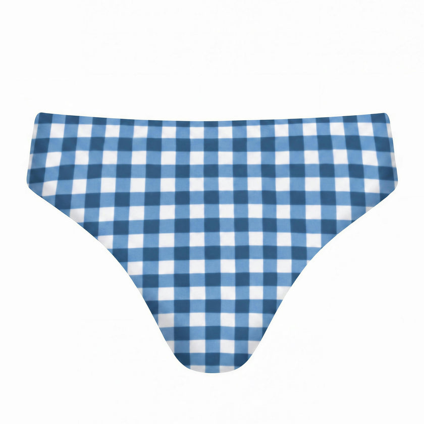 women's navy picnic gingham mid rise bikini bottom