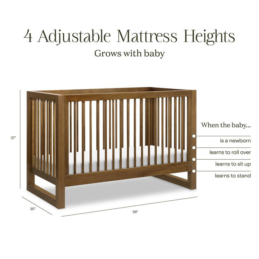Nantucket 3-in-1 Convertible Crib w/Toddler Bed Conversion Kit in Natural Walnut