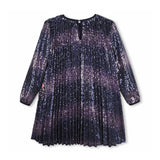 Navy Pleated Sequin Dress