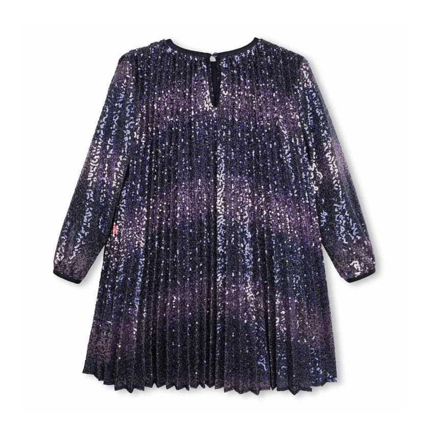 Navy Pleated Sequin Dress