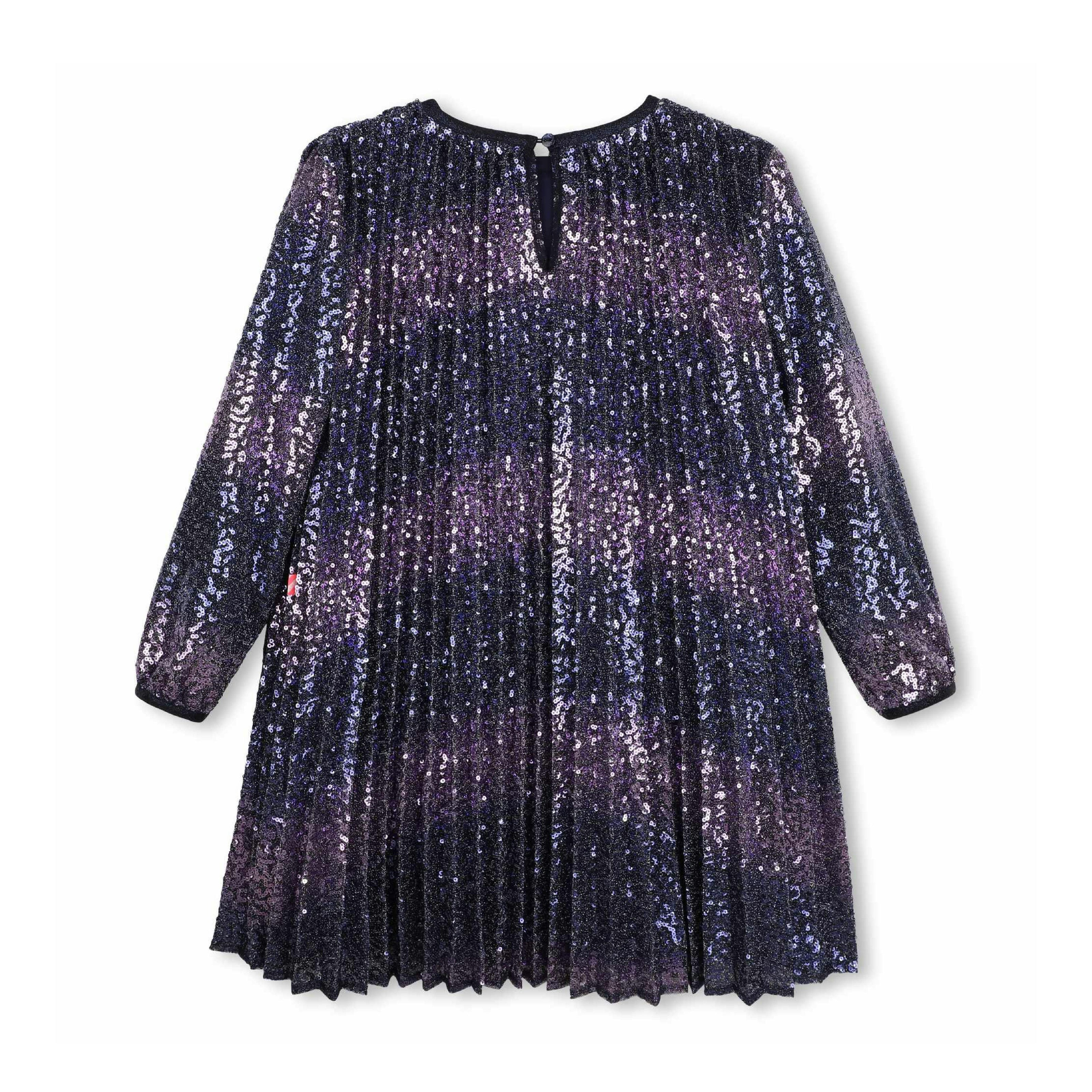 Navy Pleated Sequin Dress
