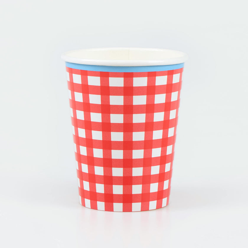 Red Gingham Paper Cups (x 8)