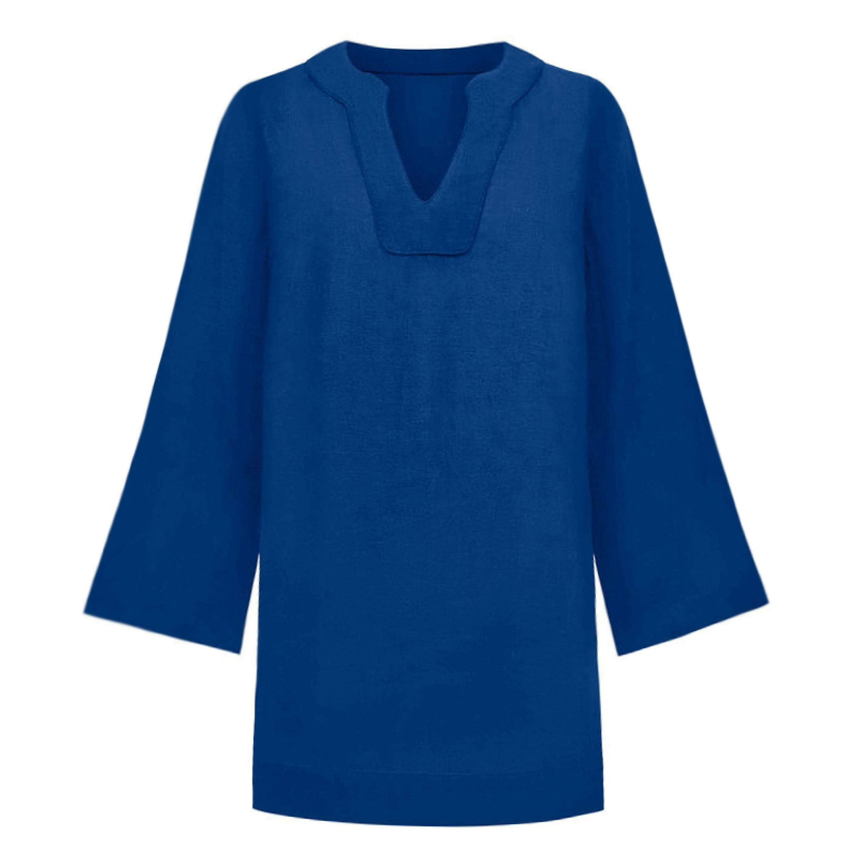 women's oyster blue linen tunic dress