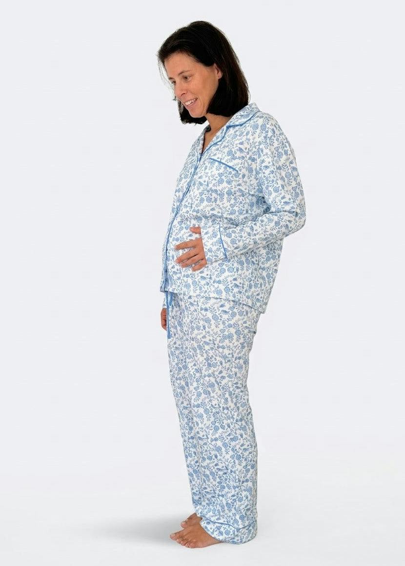 Floral Bunnies Woman's Pima Cotton Long Pajama Set