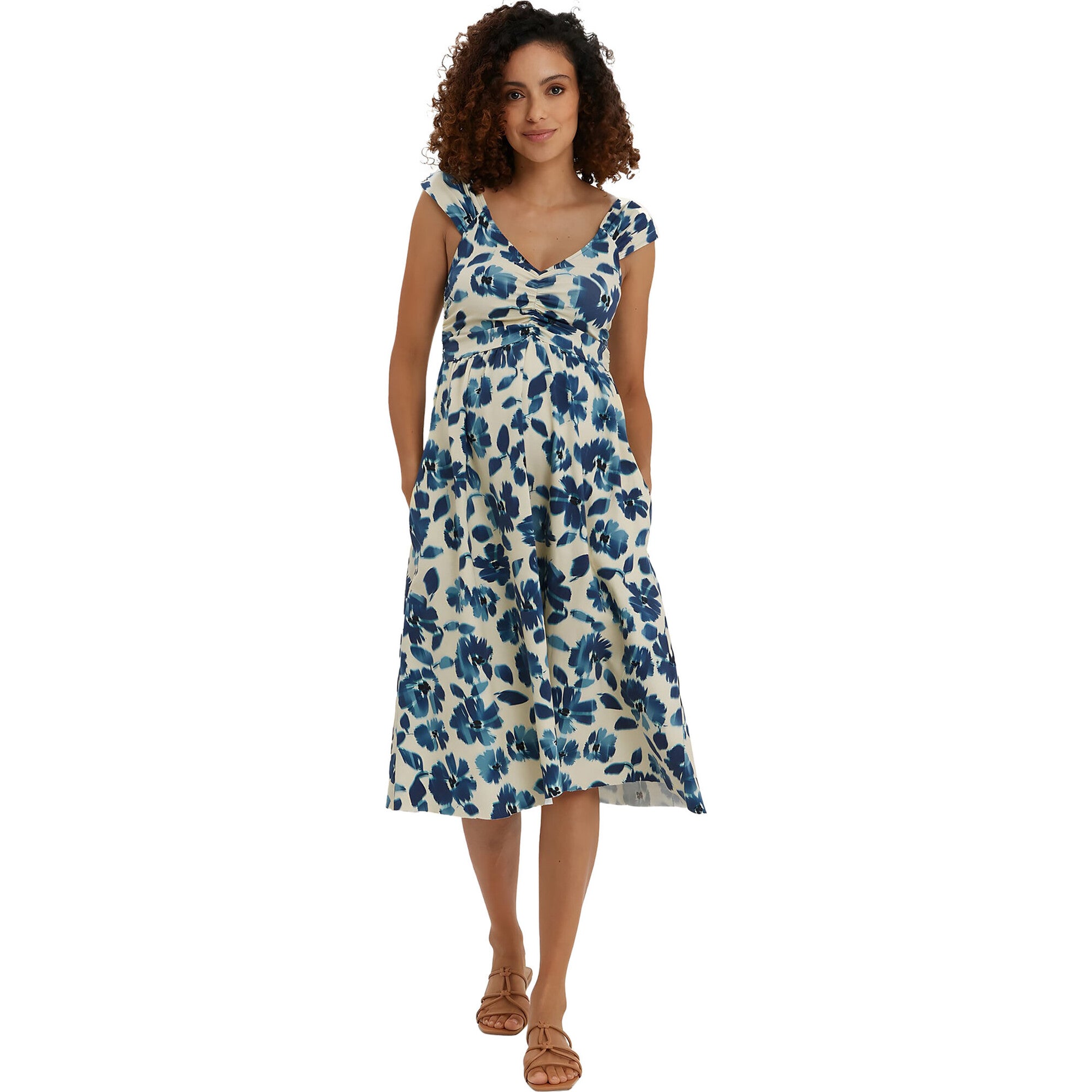Women's Maternity Cheri Jersey Ruched Bust Sleeveless Dress, Florals