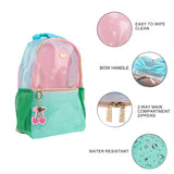 Colorblock Clear Backpack by Packed Party | Pink Glitter Panel, Blue Bow, Cherry Bag Charm | 17" Cute Backpack for Girls