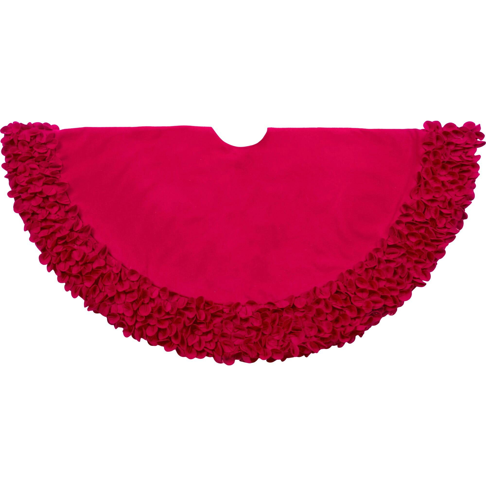 Red Calla Lily Flower Border Christmas Tree Skirt in Recycled Wool - 60